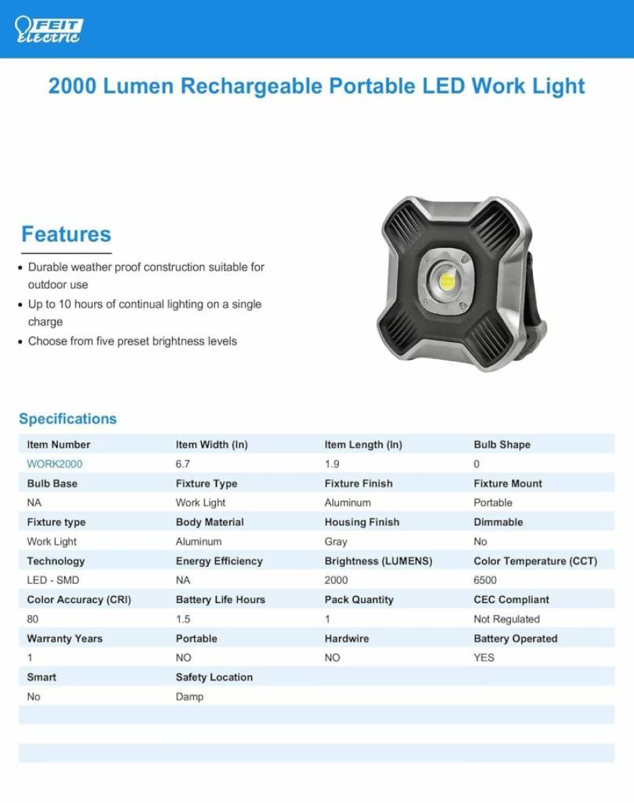 Feit Electric Workmini300/2 LED Work Light - 2-Pack, 300 Lumens, 6500K Cool White, Flexible Neck, 2 Light Modes, Battery Operated (3 AAA), 5-Hour Runtime, Hook & Magnet for Hands-Free Use