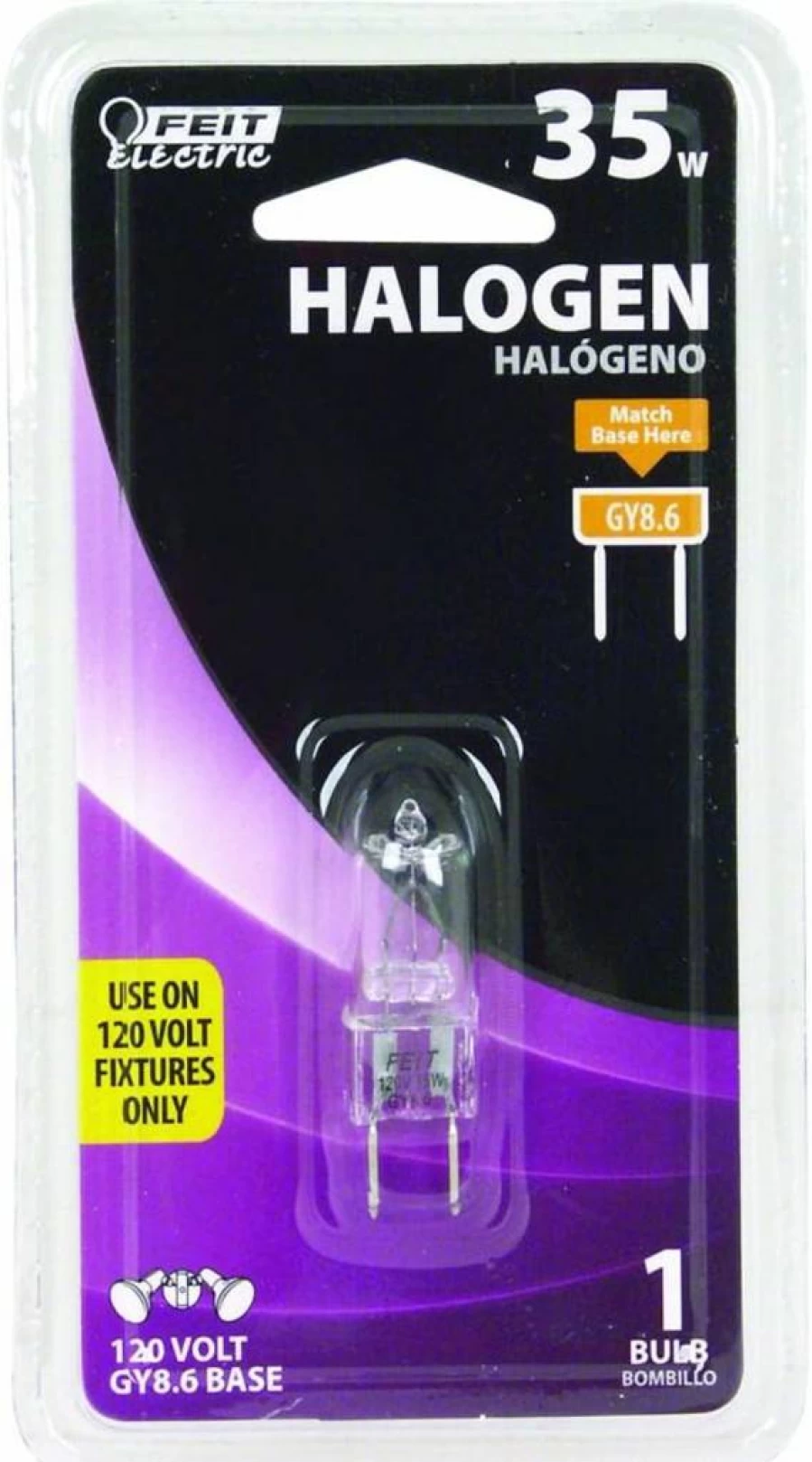 Feit Electric BPQ35/8.6 35W T4 Halogen Bulb - Bi-Pin Base, Clear, 3000K Warm White, 1.8" Height x 0.5" Width