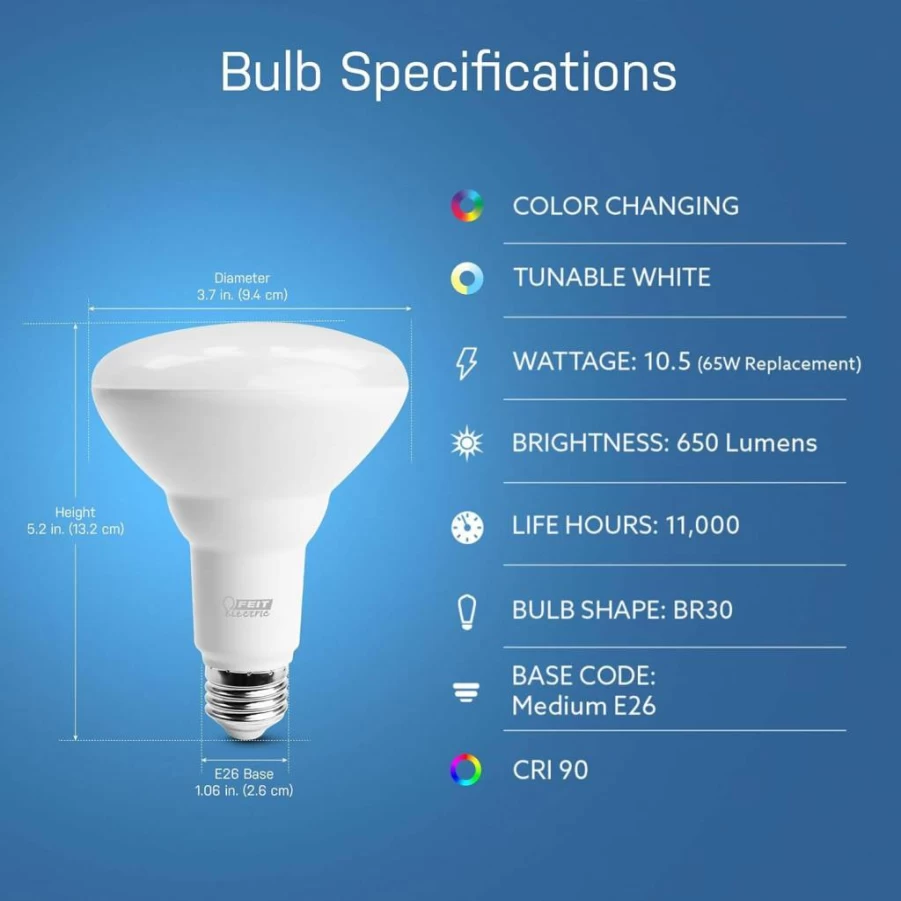 Feit Electric Smart BR30 WiFi Bulb 65W Equivalent, 5000K Daylight, Dimmable Flood Light, Works with Alexa & Google Home, No Hub Required, 2.4GHz App Control