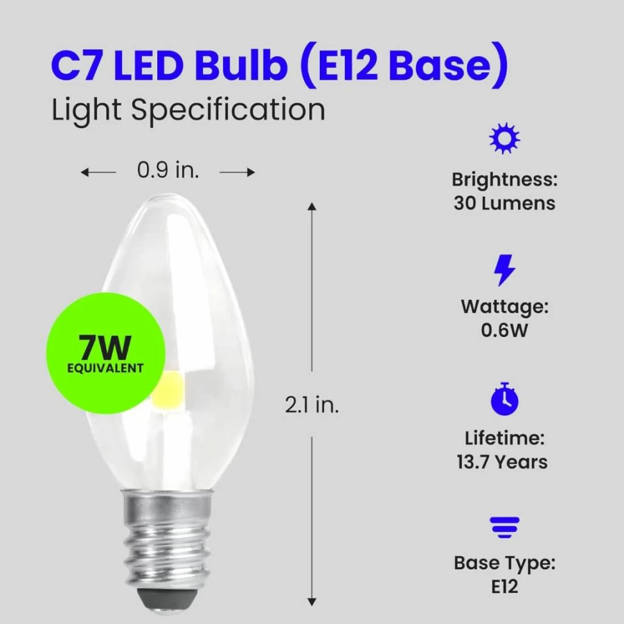 Feit Electric BPC7 0.6W LED Candelabra Night Light Bulb, C7 Base, Non-Dimmable, 4000K Cool White, Clear, 2-Pack