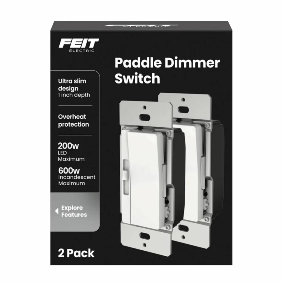Feit Electric 2-Pack Dimmer Switch for Dimmable LED Bulbs, Single Pole/3-Way Toggle with Wall Plate & Wire Nuts, Easy Installation