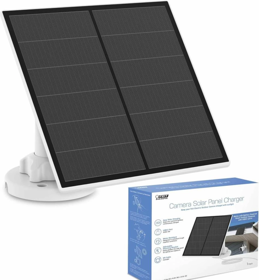 Feit Electric Solar Panel Charger for Smart Outdoor Camera - 9Ft Cord, Micro-USB, Adjustable Mounting Bracket, Compatible with Feit Cam/WM/WiFi/Battery Models