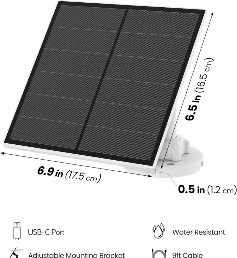 Feit Electric Solar Panel Charger for Smart Outdoor Camera - 9Ft Cord, Micro-USB, Adjustable Mounting Bracket, Compatible with Feit Cam/WM/WiFi/Battery Models
