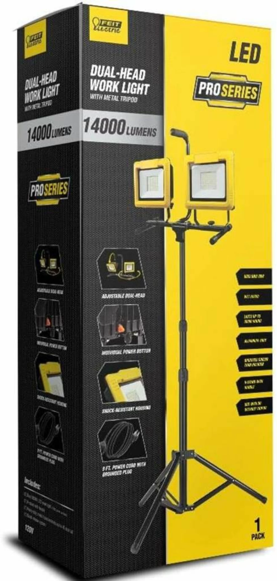 Feit Electric 140W Dual Head LED Work Light 14000 Lumens Plug-In with Stand for Jobsites Construction Garages 30000 Hour Life
