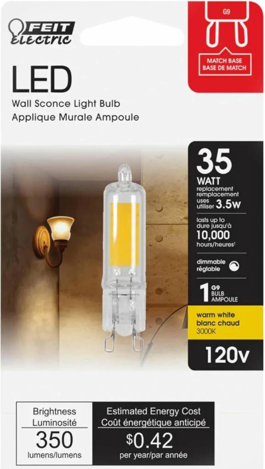 Feit Electric G9 LED Bulb 6 Pack - 35W Equivalent, Dimmable, 3000K Warm White, 350 Lumens, 10,000 Hours, UL Listed, 120V (BP35G9/830/LED/6)