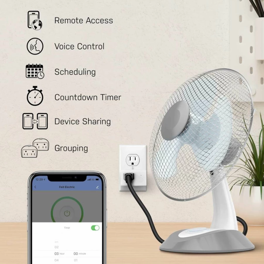 Feit Electric Smart Plug 2-Pack, WiFi Outlet Works with Alexa & Google Home, 15A Remote Control via 2.4GHz, No Hub Needed, White Indoor Plugs