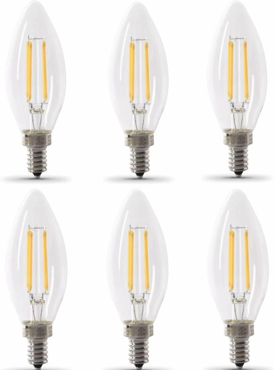 Feit Electric 40W Equivalent Dimmable LED Candelabra Bulb, E12 Base, 2700K Soft White, B10 Filament Style, 6-Pack, Energy Efficient, 13-Year Lifespan