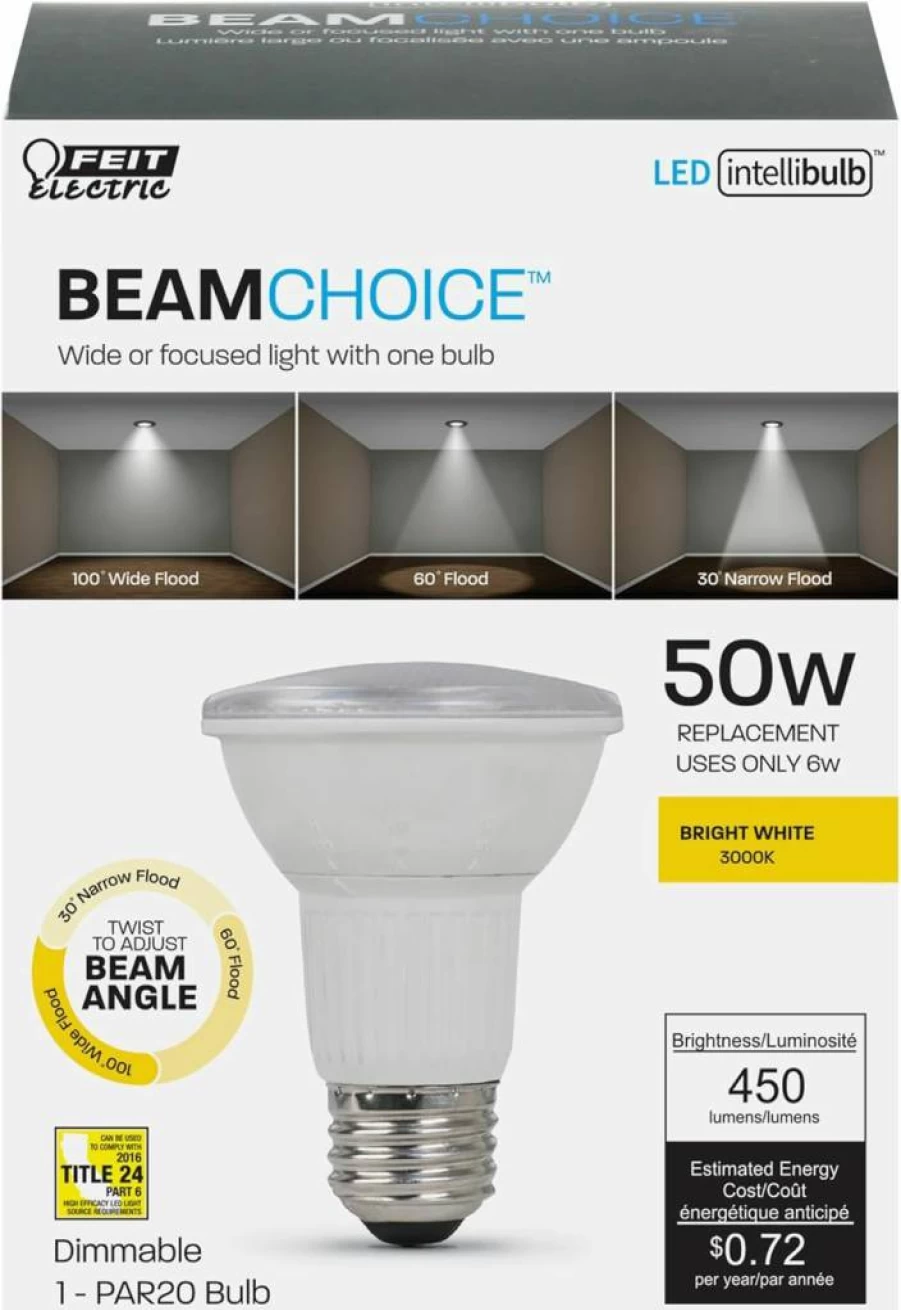 Feit Electric PAR20 LED Bulb 50W Equivalent Dimmable 3000K Bright White E26 Base 450 Lumens 22-Year Lifespan Track Spotlight Beam Angle Choice