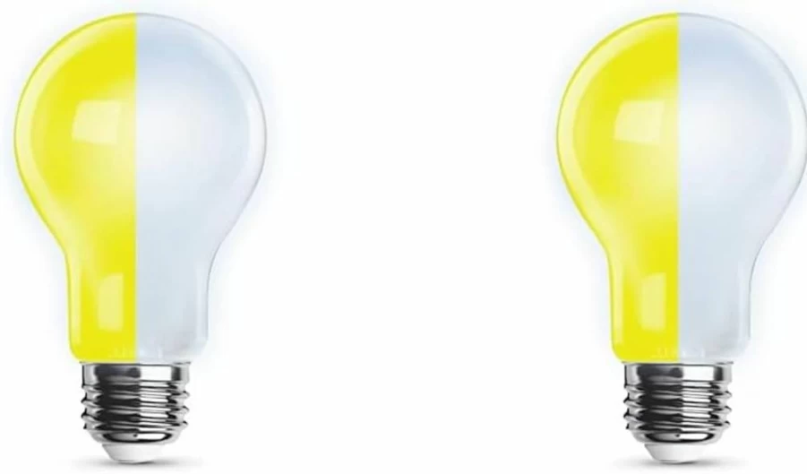 Feit Electric A19 LED Bug Light Bulb - 60W Equivalent, Dimmable, E26 Base, 800 Lumens, Color Selectable, Outdoor Use, 13-Year Lifespan, 1-Pack