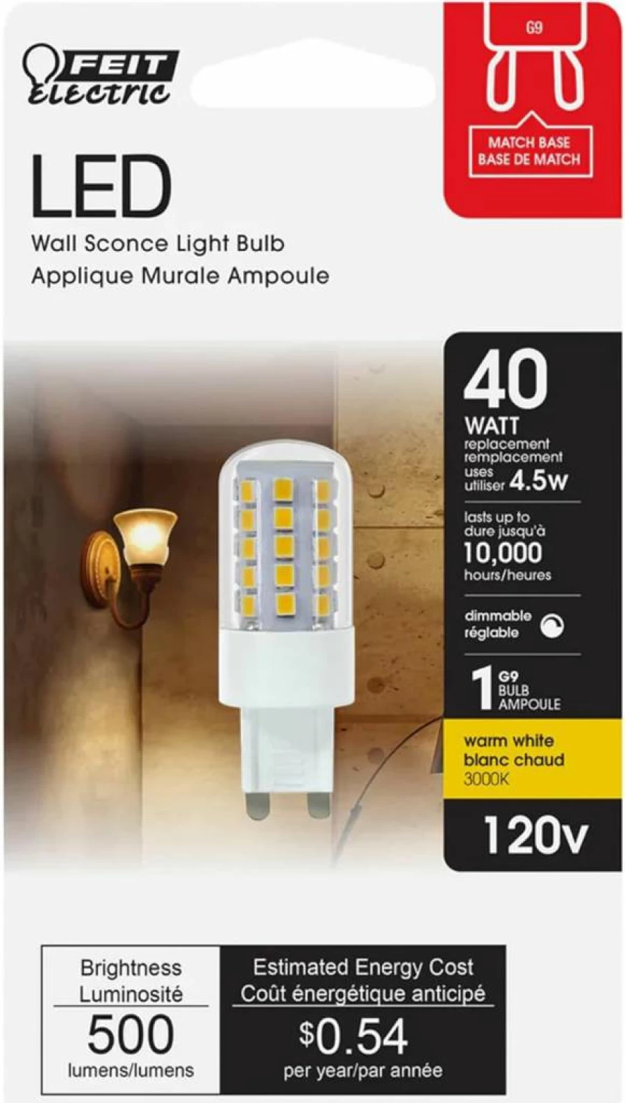 Feit Electric BPG940/830 LED G9 Light Bulb 500 Lumen Warm White Dimmable