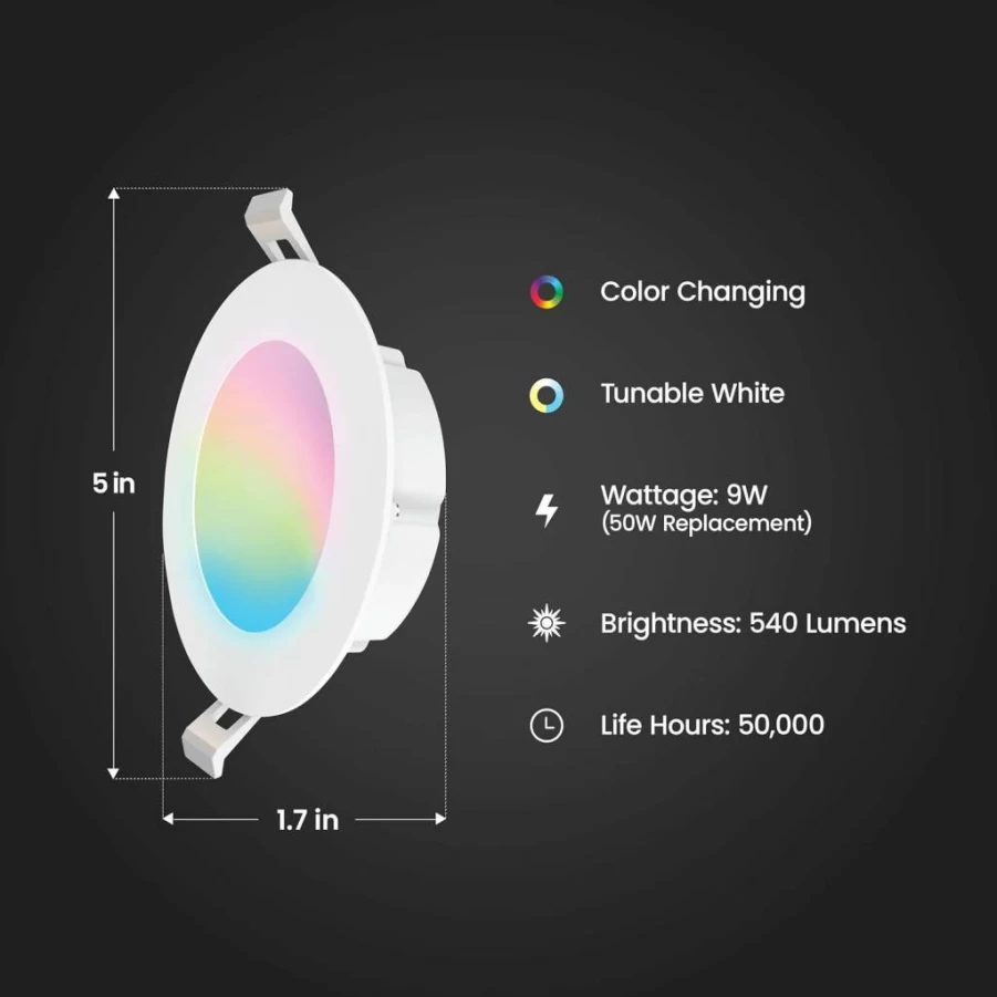 Feit Electric Smart Recessed LED Lights 4 Inch 4 Pack, Color Changing & Tunable White, WiFi 2.4GHz, Dimmable Retrofit Downlight E26 Base, Compatible with Alexa & Google Home