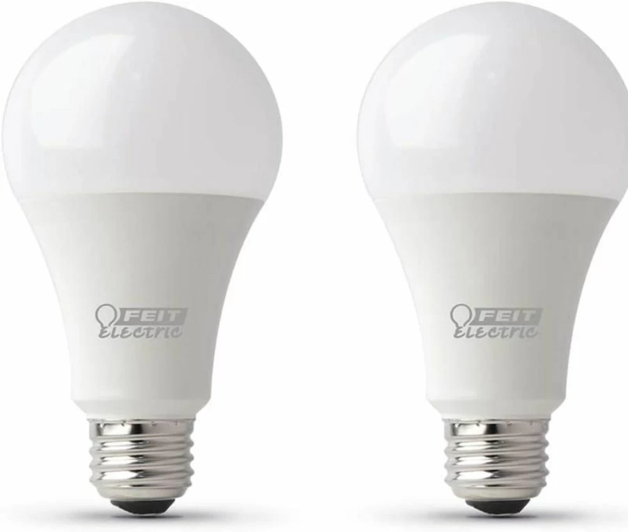 Feit Electric A19 LED Light Bulbs 100W Equivalent, Dimmable, 3000K Bright White, 1600 Lumens, E26 Base, CRI 90, UL Listed, Damp Rated, 2-Pack (OM100DM/930CA/2)