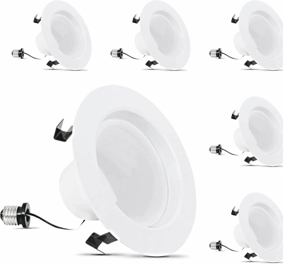 Feit Electric 6-Pack 4 Inch LED Recessed Downlight with Baffle Trim, Dimmable 2700K Soft White, 50W Equivalent, 650 Lumens, E26 Base, 45-Year Lifespan
