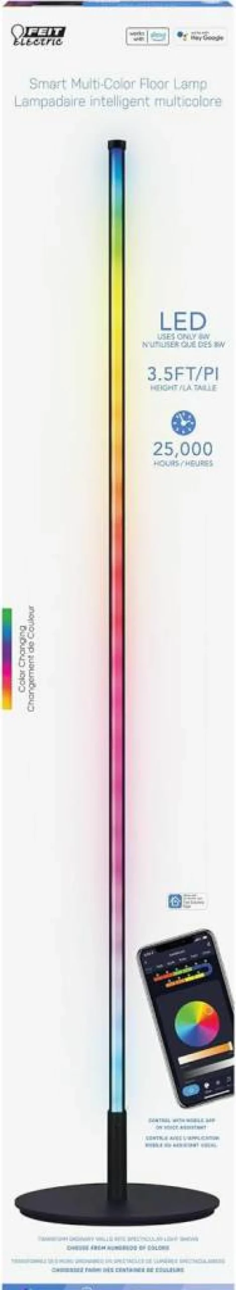 Feit Electric 42" Smart RGBW WiFi Floor Lamp with Color Changing, Music Sync, Alexa & Google Assistant Compatible, Modern Black Aluminum Finish, 8W LED Corner Standing Light