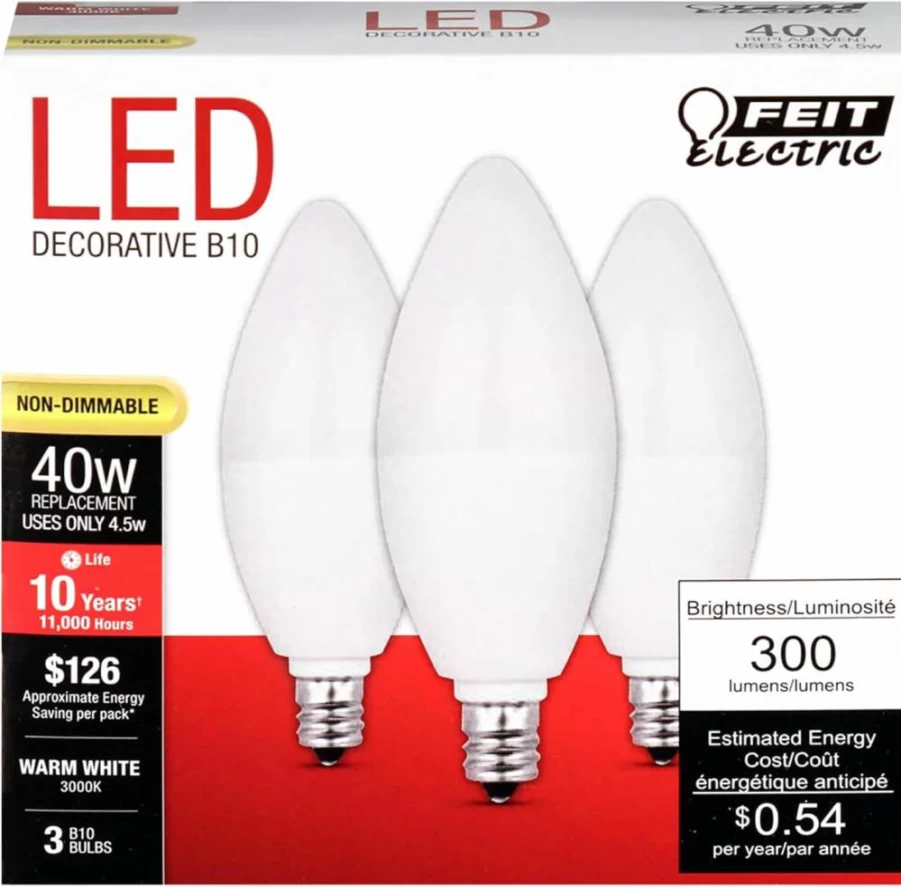 Feit Electric 40W LED Bulb, 300 Lumens, 3000K Warm White, Non-Dimmable, 120V, CRI>80, 3-Pack