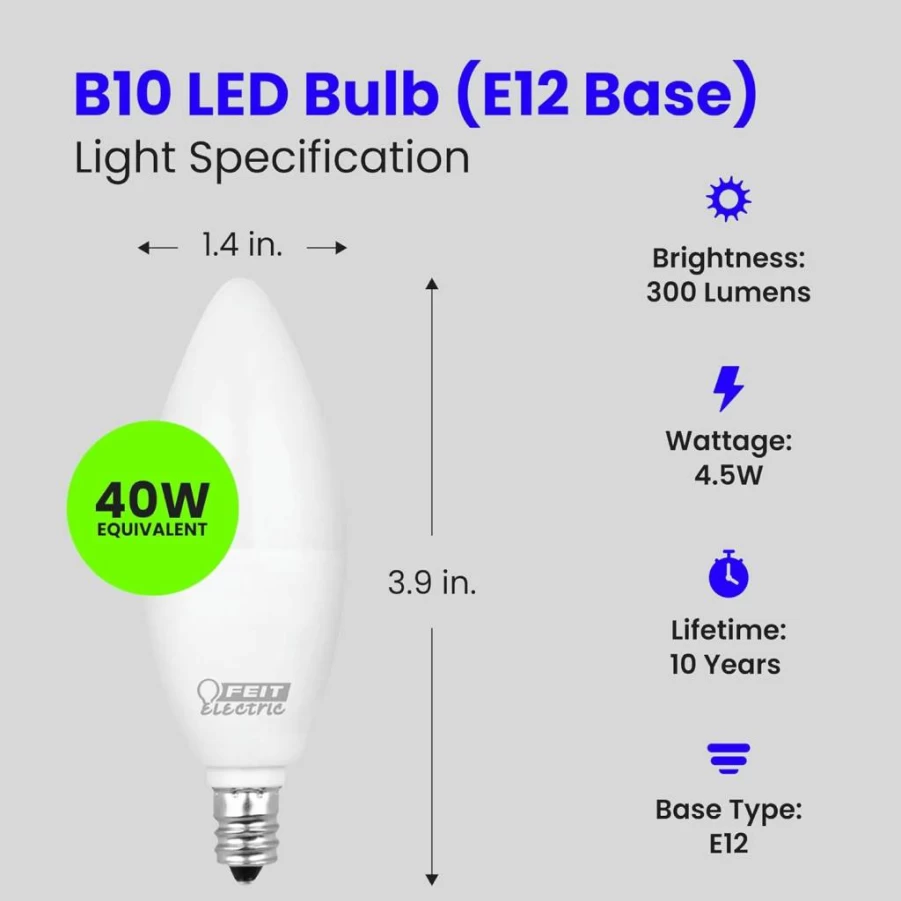Feit Electric 40W LED Bulb, 300 Lumens, 3000K Warm White, Non-Dimmable, 120V, CRI>80, 3-Pack