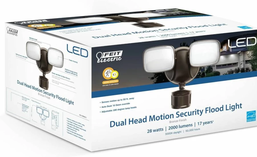 Feit Electric LED Outdoor Flood Light with Motion Sensor, Dusk to Dawn, 2000 Lumen, 5000K Daylight, Waterproof, Hardwired, White Security Light