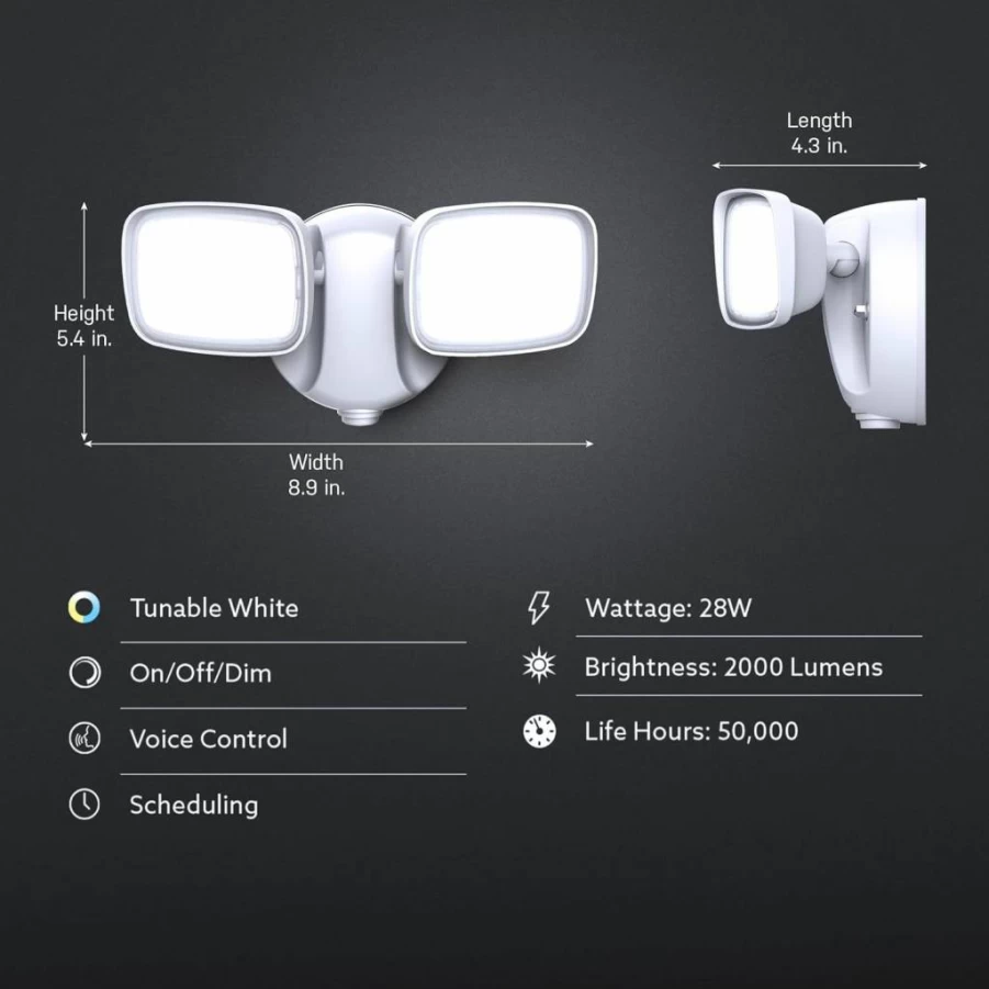 Feit Electric 28W Smart LED Flood Lights with Motion Sensor, WiFi Outdoor Security Light, Tunable White, Alexa & Google Home Compatible, Dusk to Dawn, 2-Head Hardwired, Weatherproof