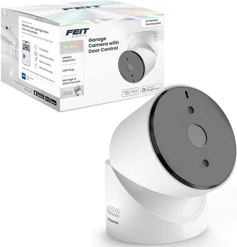 Feit Electric Smart Garage Door Camera with 2-Way Audio, Live Streaming, Motion Detection, Night Vision, Alexa & Google Assistant Compatibility