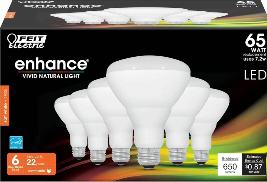 Feit Electric BR30 LED Bulb 6 Pack - 65W Equivalent, Dimmable, 650 Lumens, 5000K Daylight, E26 Base, 90 CRI, 22-Year Lifespan, Recessed Can Light Bulbs
