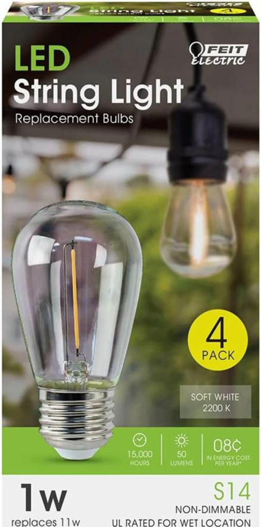 Feit Electric 4-Pack 1W S14 LED Bulbs, Non-Dimmable, 822 Lumens, Field Angle