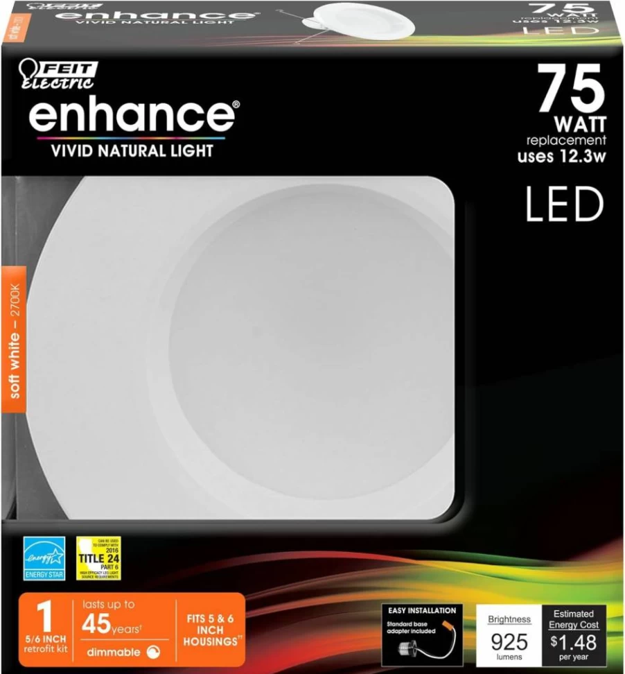 Feit Electric LED Recessed Downlight 5.6 Inch, Dimmable 120W Equivalent 1290 Lumens, 5000K Daylight, E26 Base, 45-Year Lifespan, Pre-Mounted Trim - LEDR56HO/950CA