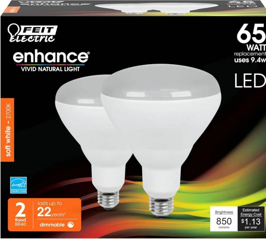 Feit Electric BR40 LED Bulbs 65W Equivalent Dimmable 2700K Soft White 850 Lumens E26 Medium Base 90 CRI 22.8 Years Lifetime Frosted Damp Rated 12-Pack