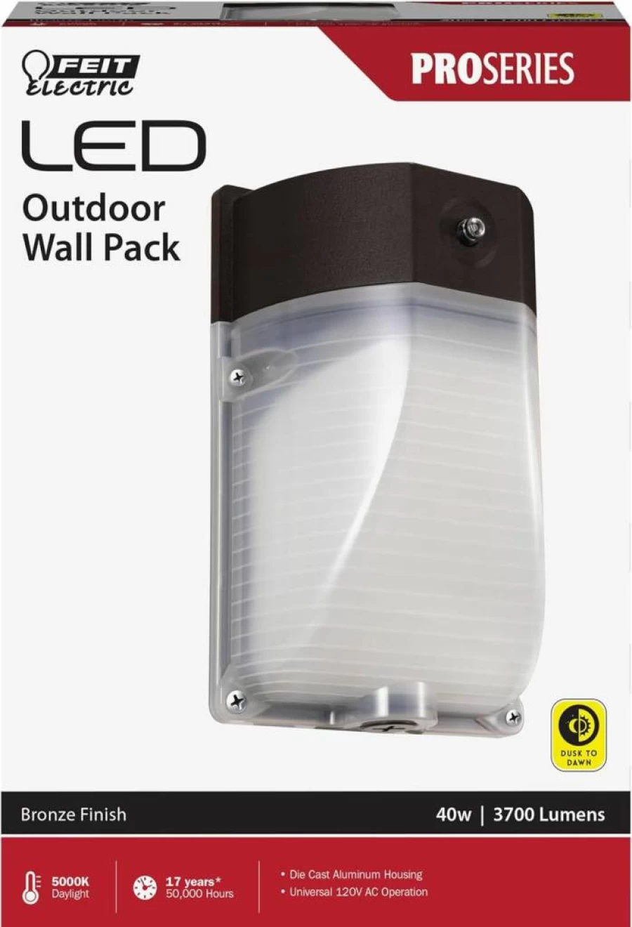 Feit Electric 20W LED Outdoor Security Light, Dusk to Dawn Photocell Sensor, 5000K Daylight, 1450 Lumens, Bronze Wall Mount, 4-Pack, Weatherproof for Porch, Garage, Yard