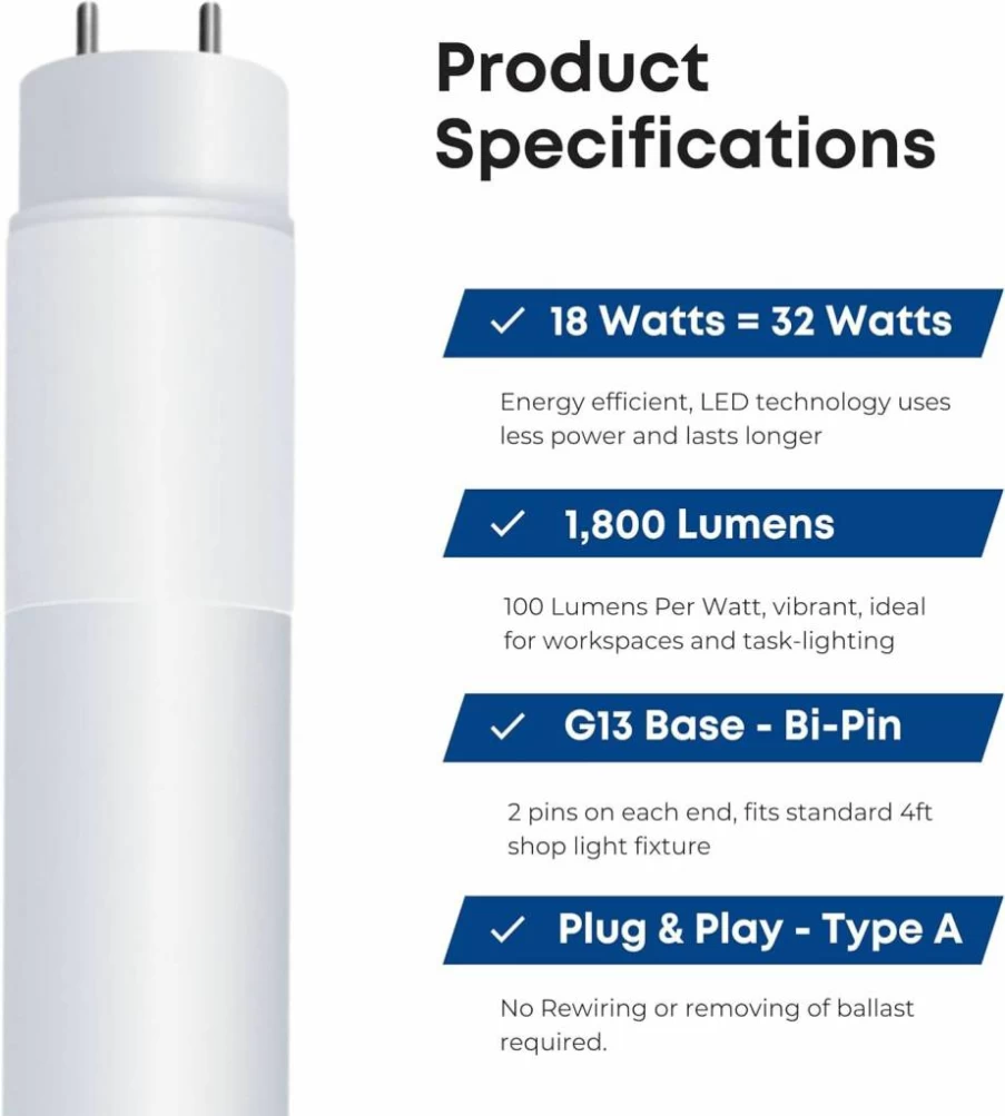 Feit Electric LED T8 Tube Lights 4Ft, 32W Equivalent, Type A Plug & Play, Frosted Warm White 3000K, Fluorescent Replacement, 10-Pack (T848/830/LEDG2/2/5)