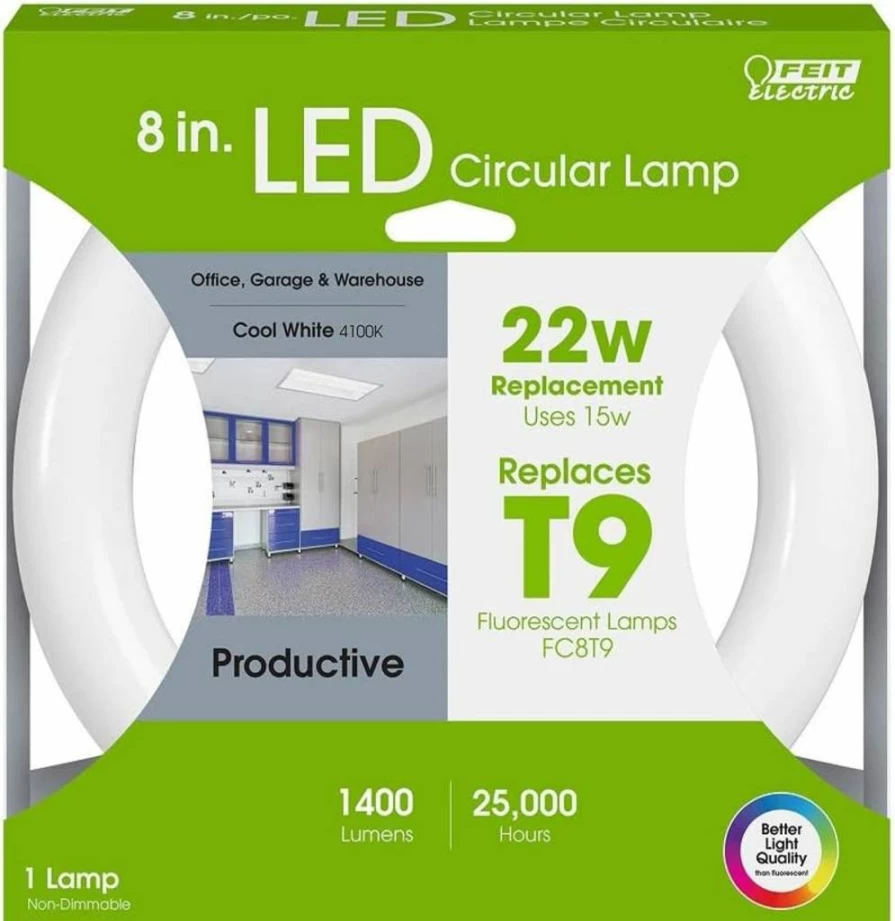 Feit Electric 8-Inch 15W LED Circular Tube T9 Replacement, Cool White 4100K, G10Q Base, Plug & Play, Compatible with Existing Ballast, FC8/840/LED 22W Equivalent, Non-Dimmable LED Light Tube