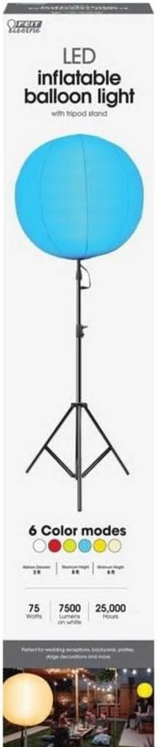 Feit Electric Portable LED Inflatable Ball Light with 6 Color Changing Modes, Includes Tripod & Carrying Case for Parties, Events, and Outdoor Use