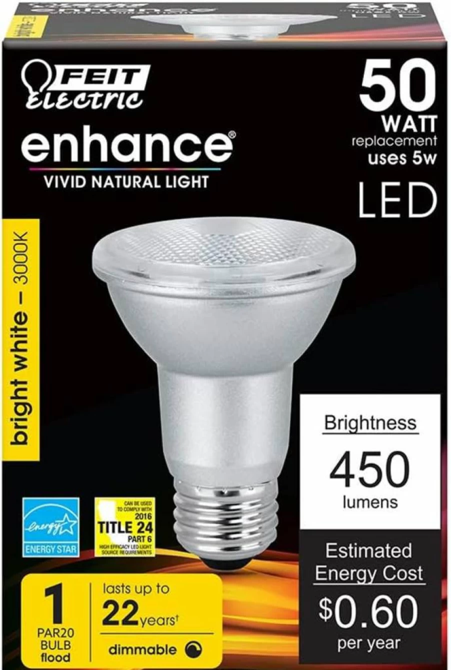 Feit Electric PAR20 LED Bulbs 4 Pack, 50W Equivalent Dimmable Flood Light, 3000K Bright White, E26 Base, 90 CRI, 450 Lumens, 22-Year Lifespan, Damp Rated, Energy Efficient Spotlight Bulbs