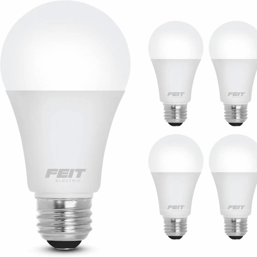 Feit Electric A19 LED Bulb 4 Pack - 60W Equivalent, Dimmable, 800 Lumens, E26 Base, 3000K Bright White, CRI 90, 25,000 Hours Lifetime, Energy Efficient 8.8W Light Bulbs