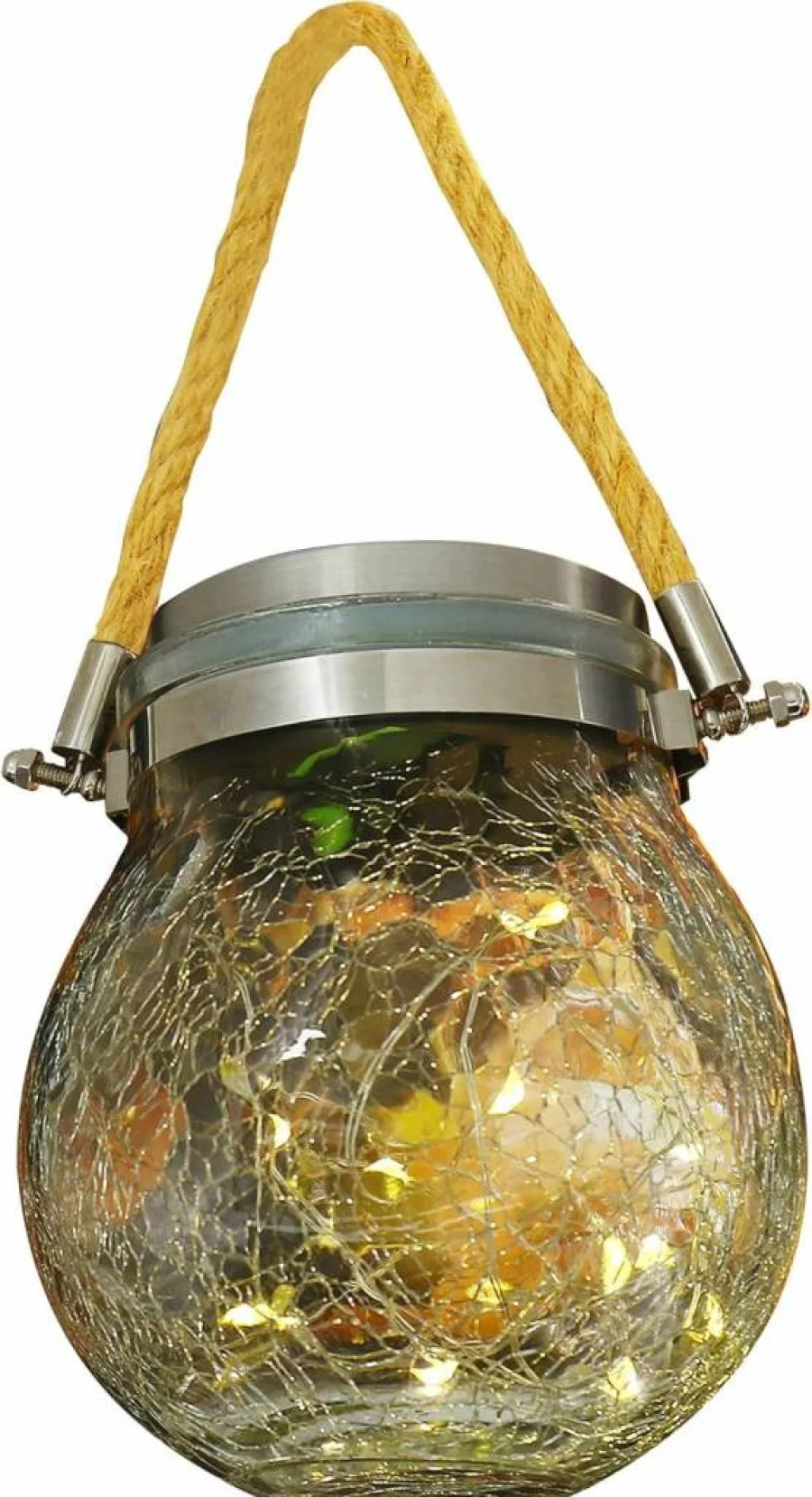 Feit Electric 5 Inch Solar LED Fairy Jar with Crackled Glass - Twinkle On/Off Function for Outdoor Decor