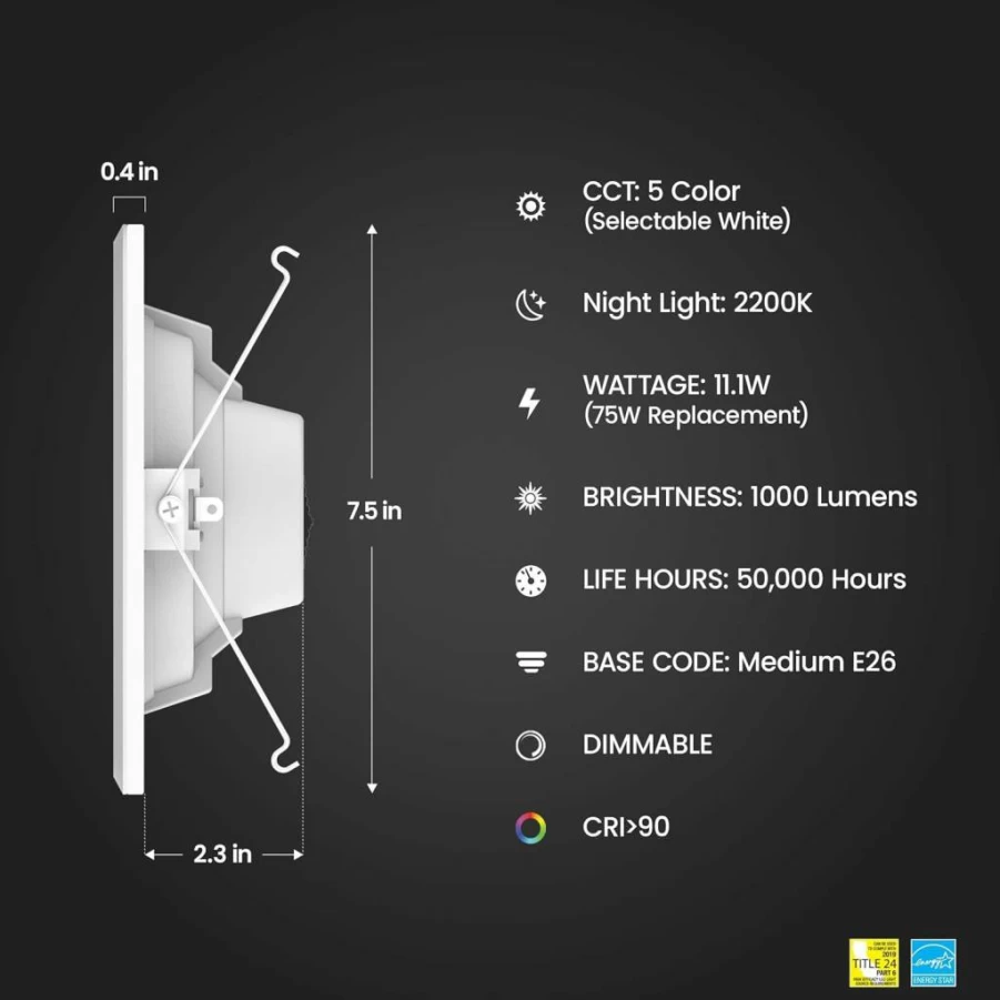 Feit Electric 4" LED Recessed Downlight 4-Pack - Dimmable, 5CCT Selectable White, 90 CRI, 850 Lumens, Night Light Mode, 45-Year Lifetime, Canless Design with Integrated J-Box
