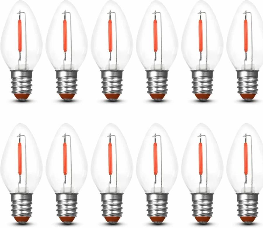 Feit Electric Blue LED C7 Light Bulb - 7W Equivalent, 0.5W, Candelabra Base, Holiday Decorative Lights, 2.15" Height, 12-Pack