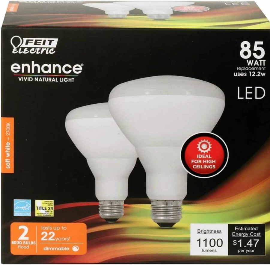 Feit Electric BR30 LED Bulbs 85W Equivalent Dimmable 1100 Lumens Soft White 2700K E26 Base Indoor Flood Lights 2-Pack