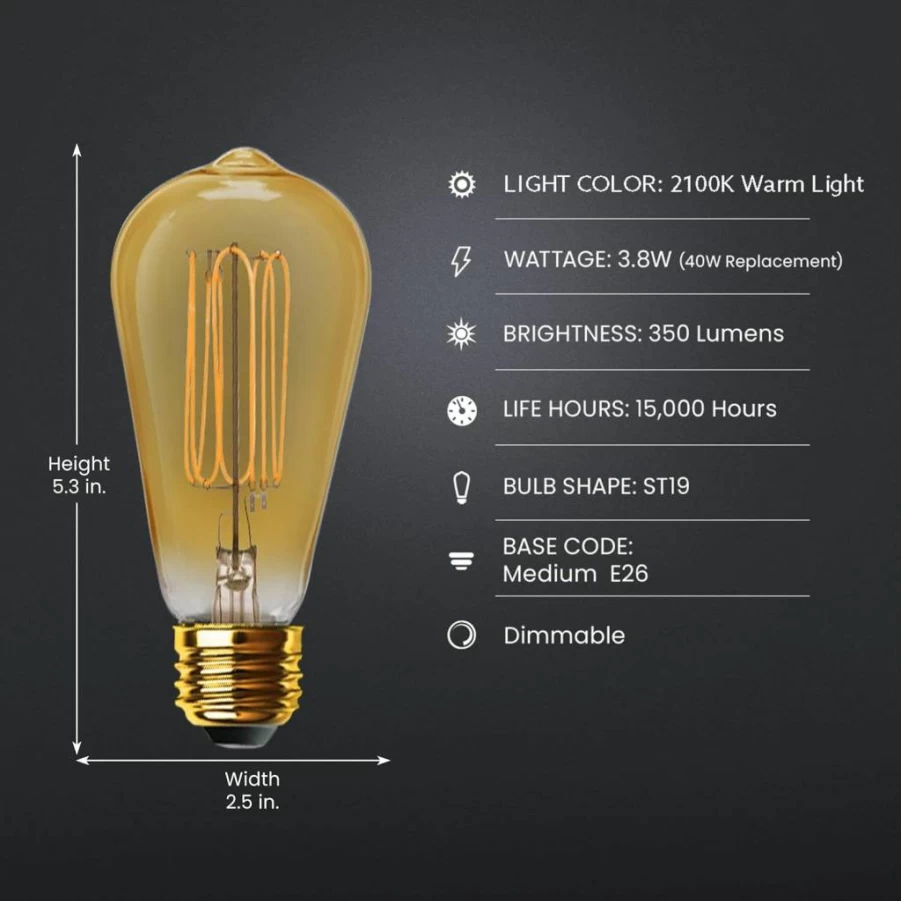 Feit Electric ST19 Vintage LED Bulb 40W Equivalent Dimmable 2700K Soft White E26 Base Clear Glass Filament 15000 Hours 2-Pack