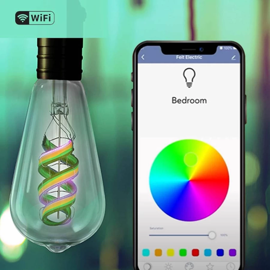 Feit Electric ST2160 Smart LED Bulb 4-Pack, RGBW Color Changing, Dimmable, Wi-Fi 2.4GHz, Works with Alexa & Google Home, App Controlled, Spiral Filament Edison Style, 60W Equivalent