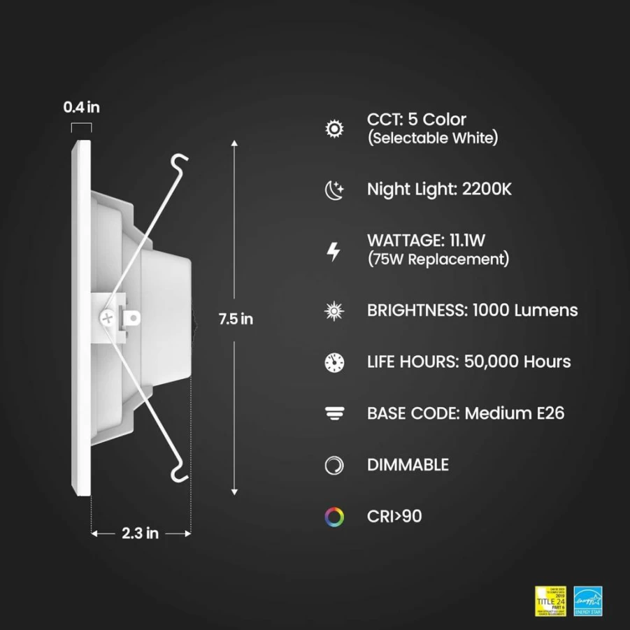 Feit Electric 6" LED Recessed Downlight 4 Pack - Dimmable, 5CCT Selectable White, 90 CRI, 1200 Lumens, Night Light Mode, Integrated J-Box, 45 Year Lifetime