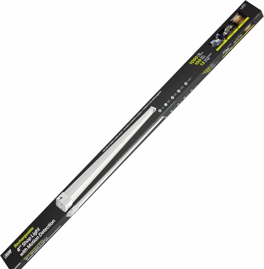 Feit Electric 4Ft Rechargeable LED Shop Light with Motion Sensor, 4000K Cool White, Magnetic & Flush Mount - 25Wh Battery for Garage & Workshop (Up to 3 Hours Runtime)