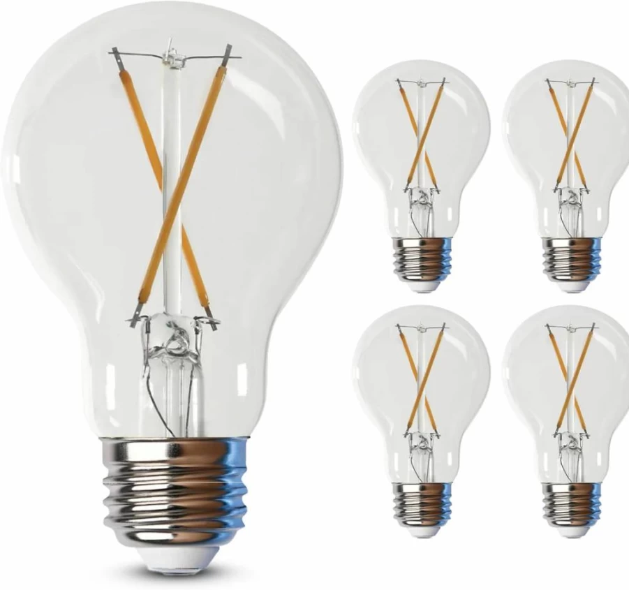Feit Electric A19 LED Light Bulb 4-Pack - 40W Equivalent, 450 Lumens, 5000K Daylight, Dimmable, 15-Year Lifespan - Medium Base E26 Bulbs