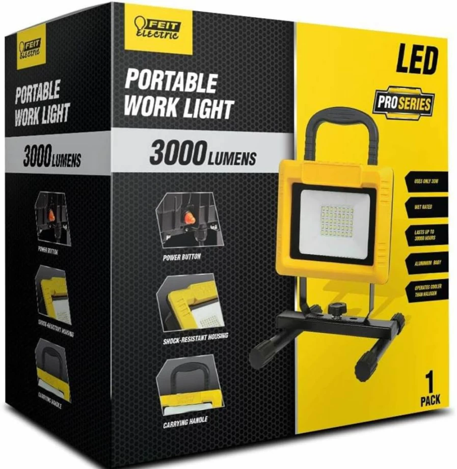 Feit Electric 2000 Lumens LED Work Light, 20W Plug-In Waterproof IP65 Portable Flood Light, 5000K Daylight for Jobsite, Garage, Workshop, Construction - Work2000XLPLUG