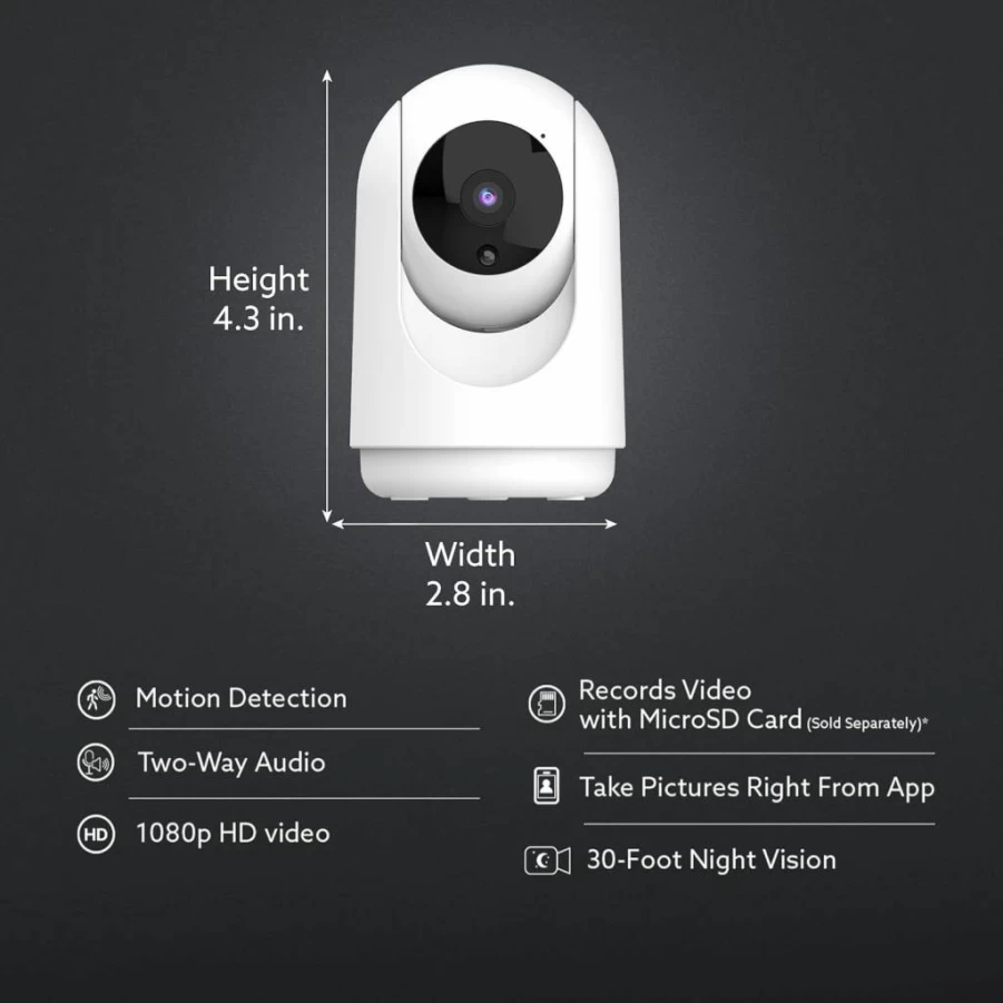 Feit Electric Cam1/Wifi Indoor Security Camera - 1080P HD, 360° Adjustable Head, 30ft Night Vision, Motion Detection, 2-Way Audio, 2.4GHz WiFi, Works with Alexa & Google Assistant, Plug-In, White