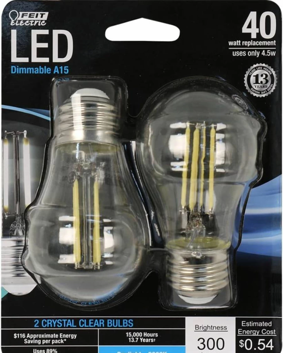 Feit Electric A15 LED Filament Bulb 40W Equivalent Dimmable E26 Base 2700K Soft White Clear Glass Vintage Edison Light Bulb 12 Pack 13-Year Lifetime BPA1540927