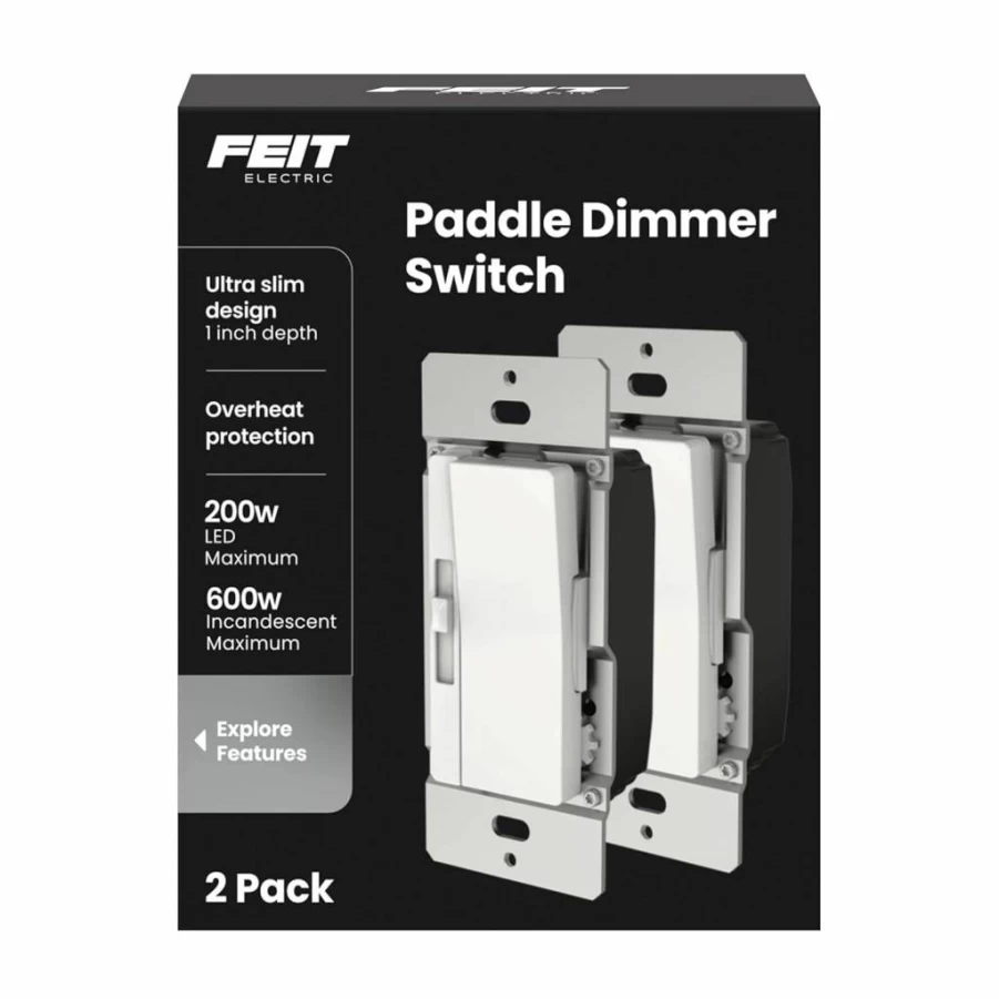 Feit Electric 2-Pack Slide Dimmer Switch for Dimmable LED Bulbs, Single Pole/3-Way Toggle Light Switch with Wall Plate & Wire Nuts, Easy Dim/Slide Control