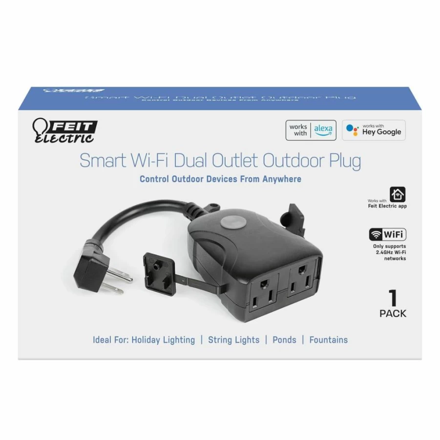 Feit Electric Smart Outdoor Plug - WiFi Waterproof, 15A 2-Outlet, Works with Alexa & Google Assistant, App Controlled, Black