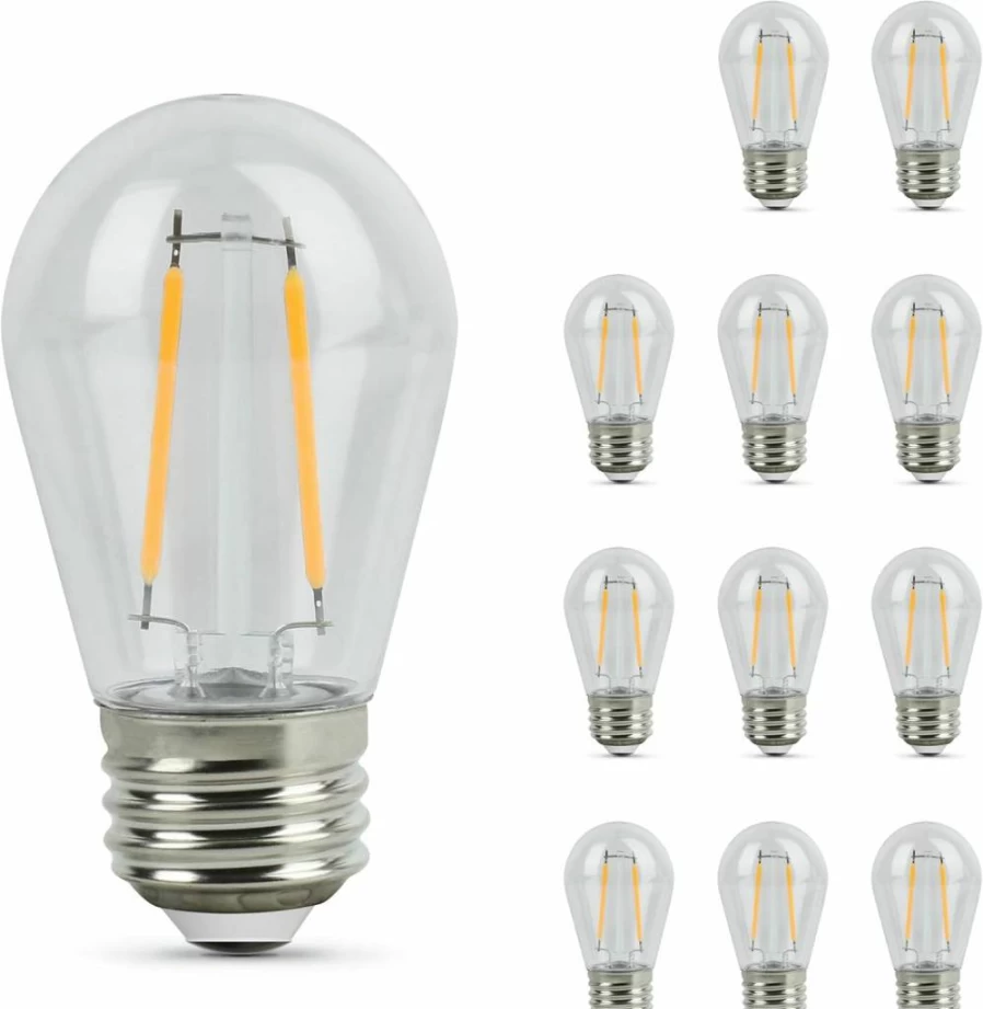 Feit Electric S14 LED Filament Bulbs 2200K Warm White 140 Lumens 15,000-Hour Lifespan Clear Durable String Light Replacement (Pack of 1)