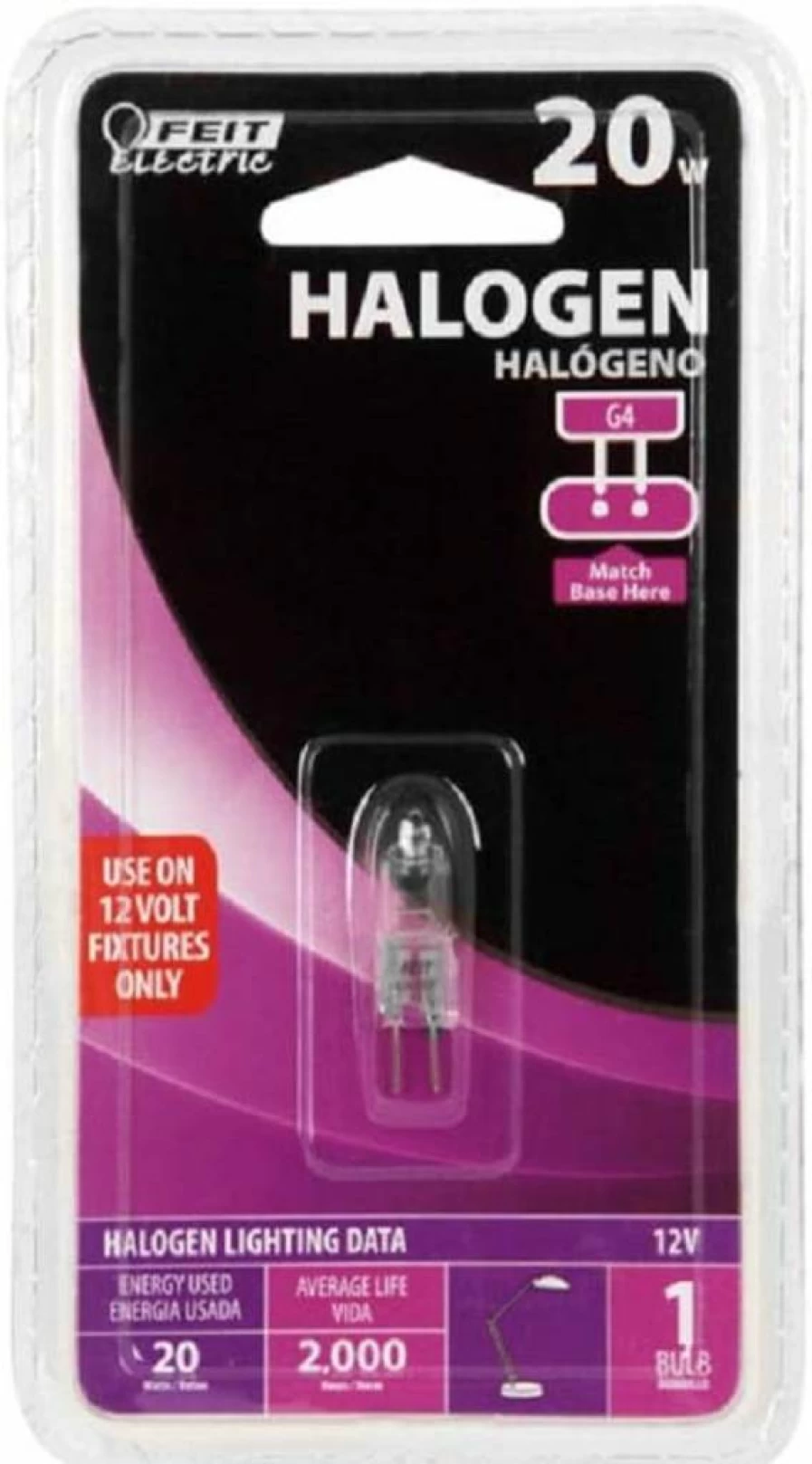 Feit Electric 20W T3 Halogen Bulb G4 Bi-Pin Base 2800K Warm White Clear 1.3 Inch Height 0.3 Inch Diameter