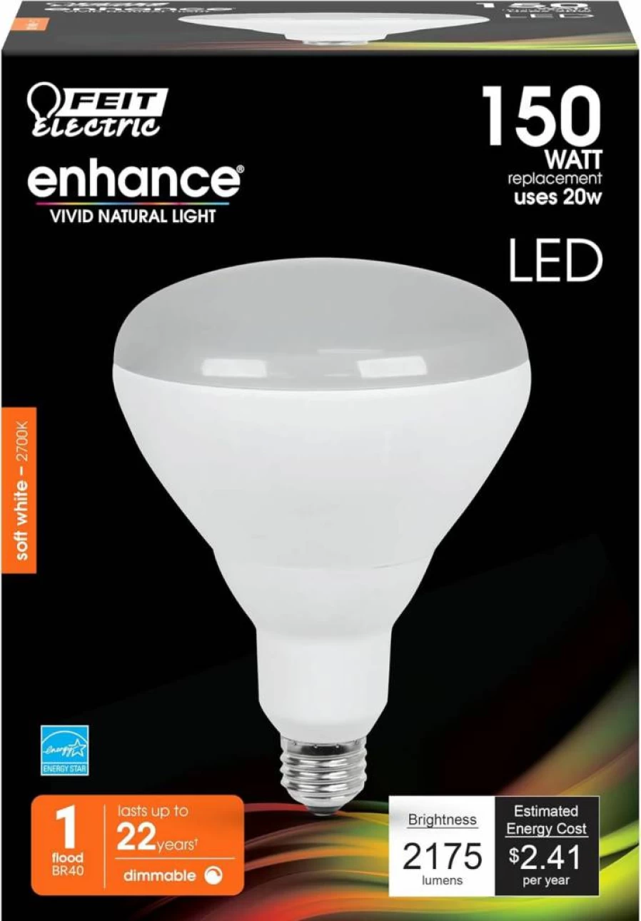 Feit Electric BR40 LED Bulb 150W Equivalent Dimmable 2175 Lumens 2700K Soft White E26 Base CRI 90 22-Year Lifespan Reflector Light Bulb